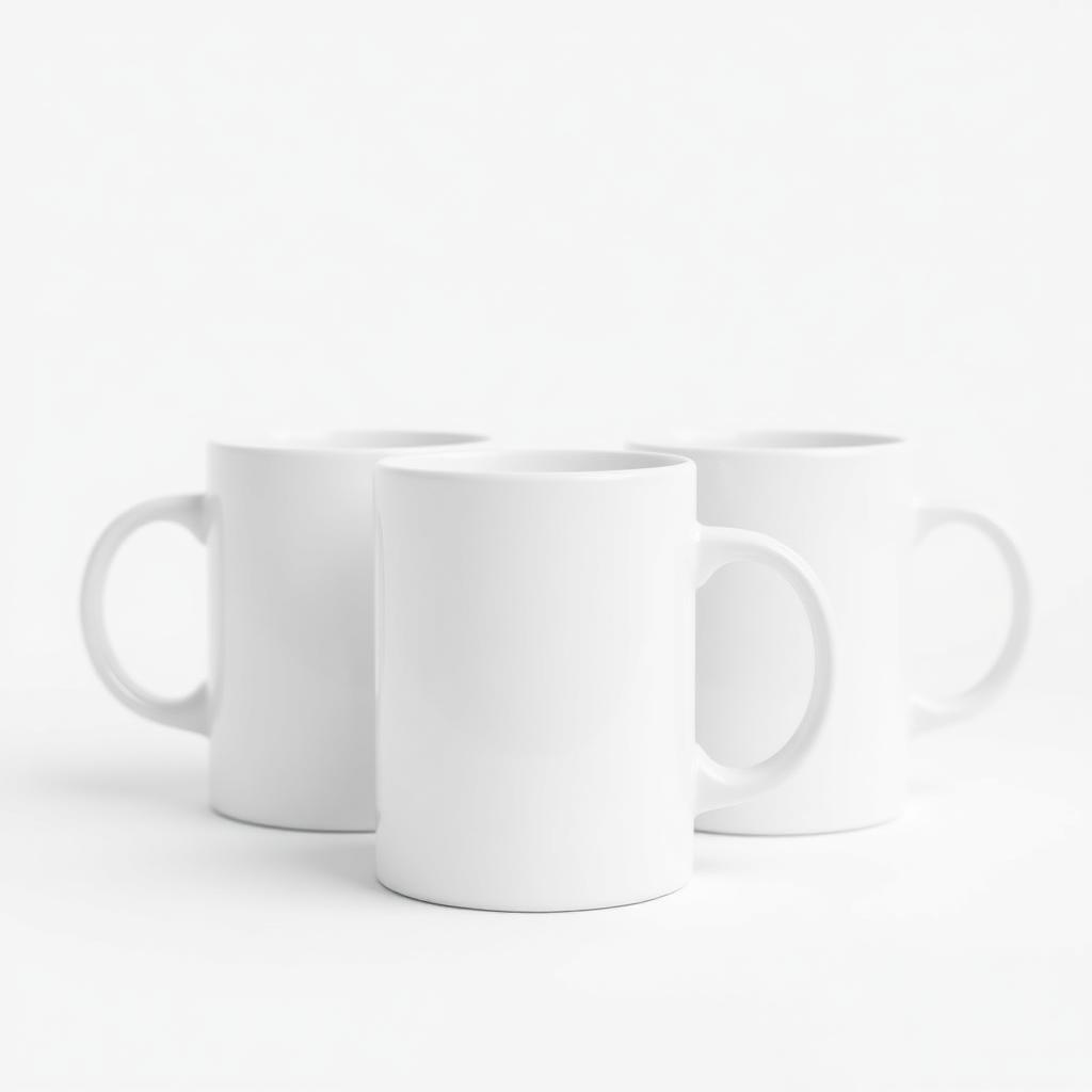Blank white ceramic coffee mugs ready to be printed