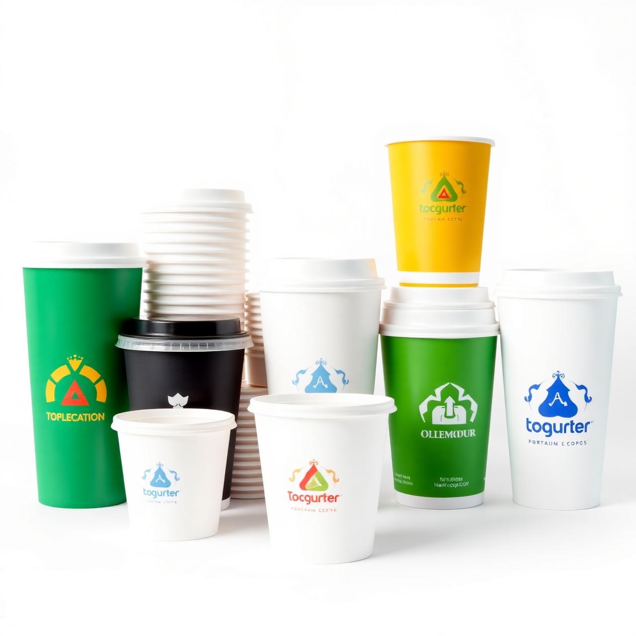 Custom printed paper and plastic cups with full-color branded logo wraps