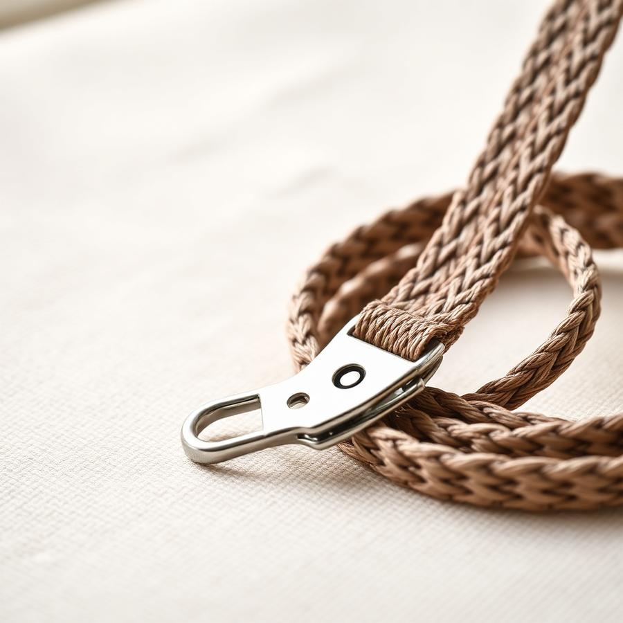 Close-up of a woven custom lanyard with a breakaway safety clasp