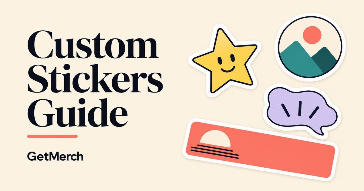Colorful die-cut custom vinyl stickers in logo and illustrated shapes